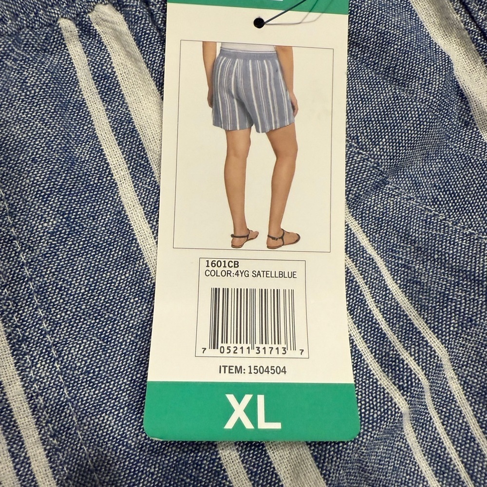 NAUTICA Women's Blue Shorts Size XL X-Large Striped Linen Boho Pockets NWT - Picture 6 of 15
